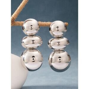 Silver Tone Bubble Drop Earrings Statement Sculptural Modern Minimal Jewelry